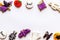 Halloween cookies in shape of spooky figures frame on white background top view mock up