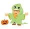 Halloween costume boy illustration with pumkin head