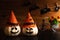 Halloween crafts, white pumpkin wearing witch hat