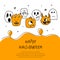 Halloween creepy poster with ghost, zombie, ghost, skull and phrase HAPPY HALLOWEEN. Vector illustration on 31 October.