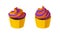Halloween cupcakes with swirled icing. Muffins with violet and orange frosting for Halloween party. Vector illustration