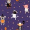 Halloween cute animals seamless pattern