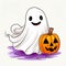 Halloween Cute Ghost Pencil Color Kids Drawing on White Background