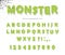 Halloween cute monster font for kids. Jelly slim green letters and numbers.