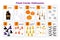 Halloween cute spooky holiday symbols number learning printable flash cards, educational English worksheet