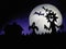 Halloween dark background with scary creatures, Ghost, bats, funny looking monster