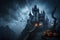 Halloween dark castle moonlight shining. Generative AI