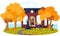 Halloween day, creepy family holiday, scary black clothes, autumn outdoor trees, design, cartoon style vector