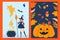 Halloween day, woman holiday, black appearance, traditional elegant hat, pumpkin orange, design, cartoon style vector