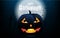 Halloween days concepts, scared pumpkin in dark