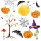 halloween decor elements isolated on white. cute halloween cartoons element collection for celebration design. vector illustration