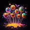 Halloween decorated cake pops, neon ambiance style
