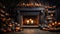 Halloween decorated cozy fireplace interior setting - generative AI