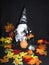 Halloween Decorations, warlock spider, pumpkins, skeleton skull heads, fall leaves
