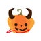 Halloween devil pumpkin with horns and tail flat style icon