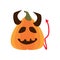 Halloween devil pumpkin with horns and tail flat style icon