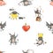 Halloween devils watercolor seamless pattern