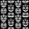 Halloween and Dia de los Muertos skulls and pumpkin faces vector seamless pattern - Mexican sugar skull style monochrome texile de