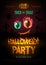 Halloween disco party poster with burning cat eyes and cemetery. Halloween background
