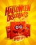 Halloween discounts sale vector banner template with red crazy paper bags