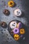 Halloween donuts with assorted frosting and sugar sprinkles