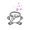Halloween doodle cauldron with brewing love potion. Spooky and fun hand drawn vector icon