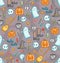 Halloween doodle seamless pattern in color