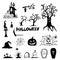 Halloween doodle set hand drawn. Halloween vector collection of holiday symbols. Pumpkin, graves, ghosts, horror, fear and other