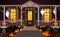 Halloween door and porch vector cottage front yard