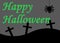 A Halloween e-card with a graveyard setting of crosses and a hanging black spider