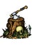 Halloween emblem with a stump an axe and a skull