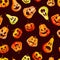 Halloween emotion pumpkins seamless pattern. Vector illustration. Jack o lanterns face expression on black background