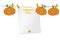 Halloween. Empty blank invitation for a party with a pumpkin hanging on clothespins