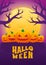Halloween Event Poster Night Party Five Jack O Lantern Pumpkin Creepy Tree and Full Moon Vector Background Wallpaper Design