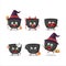 Halloween expression emoticons with cartoon character of black ceramic bowl