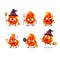 Halloween expression emoticons with cartoon character of fire