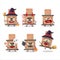 Halloween expression emoticons with cartoon character of house fireplaces