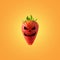 Halloween face on ripe strawberry on bright background. Halloween minimal concept