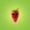 Halloween face on ripe strawberry on bright background. Halloween minimal concept