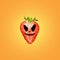 Halloween face on ripe strawberry on bright background. Halloween minimal concept