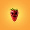 Halloween face on ripe strawberry on bright background. Halloween minimal concept