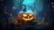 halloween festival with decorated pumpkin in the dark night illustration by generative AI