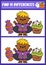 Halloween find differences game for children. Attention skills activity with cute vampire boy, sweet and scary cupcake. Puzzle for