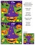 Halloween find the differences picture puzzle with witch hat, pumpkins, bats, etc.