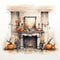 Halloween Fireplace Interior Design Sketch With Pumpkins