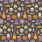 Halloween flat icons pattern. Halloween objects on dark background. Trick or treat