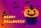 Halloween flyer. Sweet cupcake with pumpkin. Vector illustration.