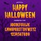 Halloween font. Typography alphabet with colorful spooky and horror illustrations