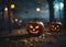 Halloween Fright Night Pumpkins Background AI Generated