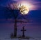 Halloween full moon and cross